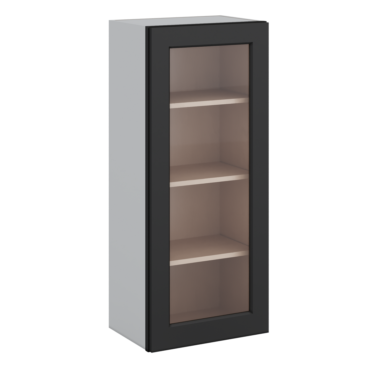 42" Tall 15HNS Hermosa Noir Black Shaker 1-1/4" Overlay Glass Ready Wall Cabinet - Single Door 9", 12", 15", 18", 21"
