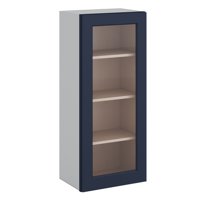 42" Tall NB29 Naval Blue Shaker 1-1/4" Overlay Glass Ready Wall Cabinet - Single Door 9", 12", 15", 18", 21"