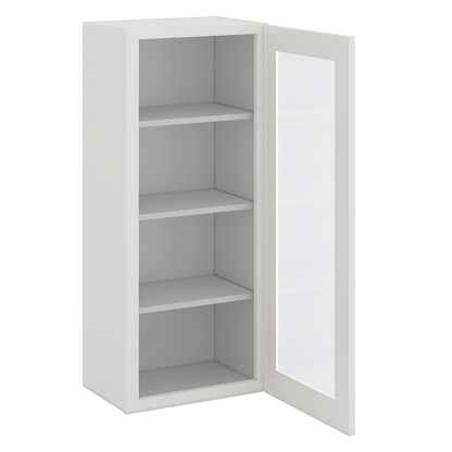 42" Tall 2WS White Shaker 1-1/4" Overlay Glass Ready Wall Cabinet - Single Door 9", 12", 15", 18", 21"