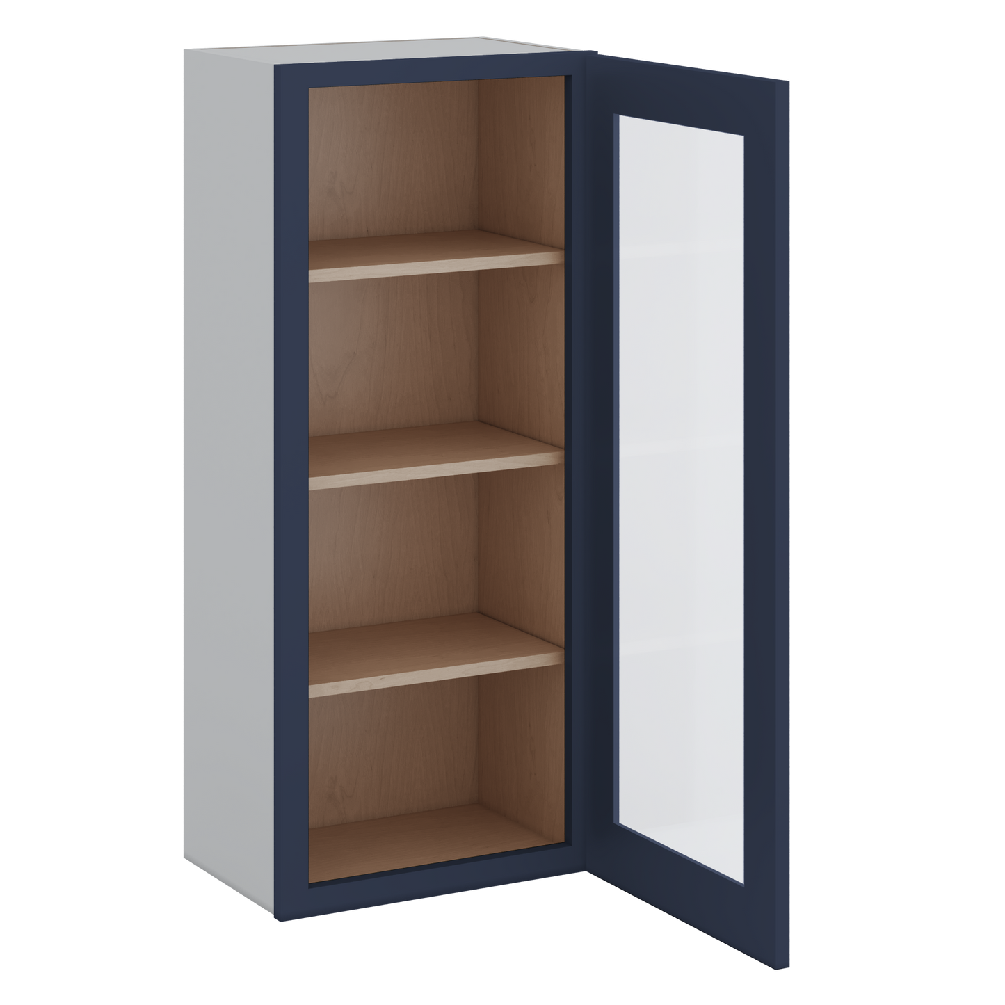 42" Tall NB29 Naval Blue Shaker 1-1/4" Overlay Glass Ready Wall Cabinet - Single Door 9", 12", 15", 18", 21"