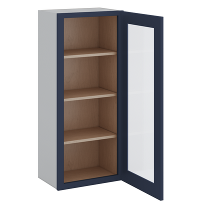 42" Tall NB29 Naval Blue Shaker 1-1/4" Overlay Glass Ready Wall Cabinet - Single Door 9", 12", 15", 18", 21"