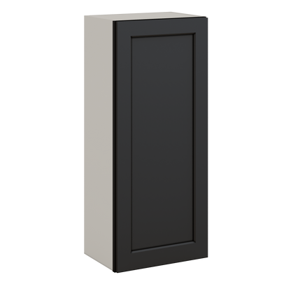 42" Tall 15HNS Hermosa Noir Black Shaker 1-1/4" Overlay Wall Cabinet - Single Door 9", 12", 15", 18", 21"