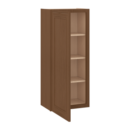 42" Tall Single Door 9", 12", 15", 18" & 21" Elegant Craftsman Mocha Shaker 1-1/4" Overlay Wall Cabinet