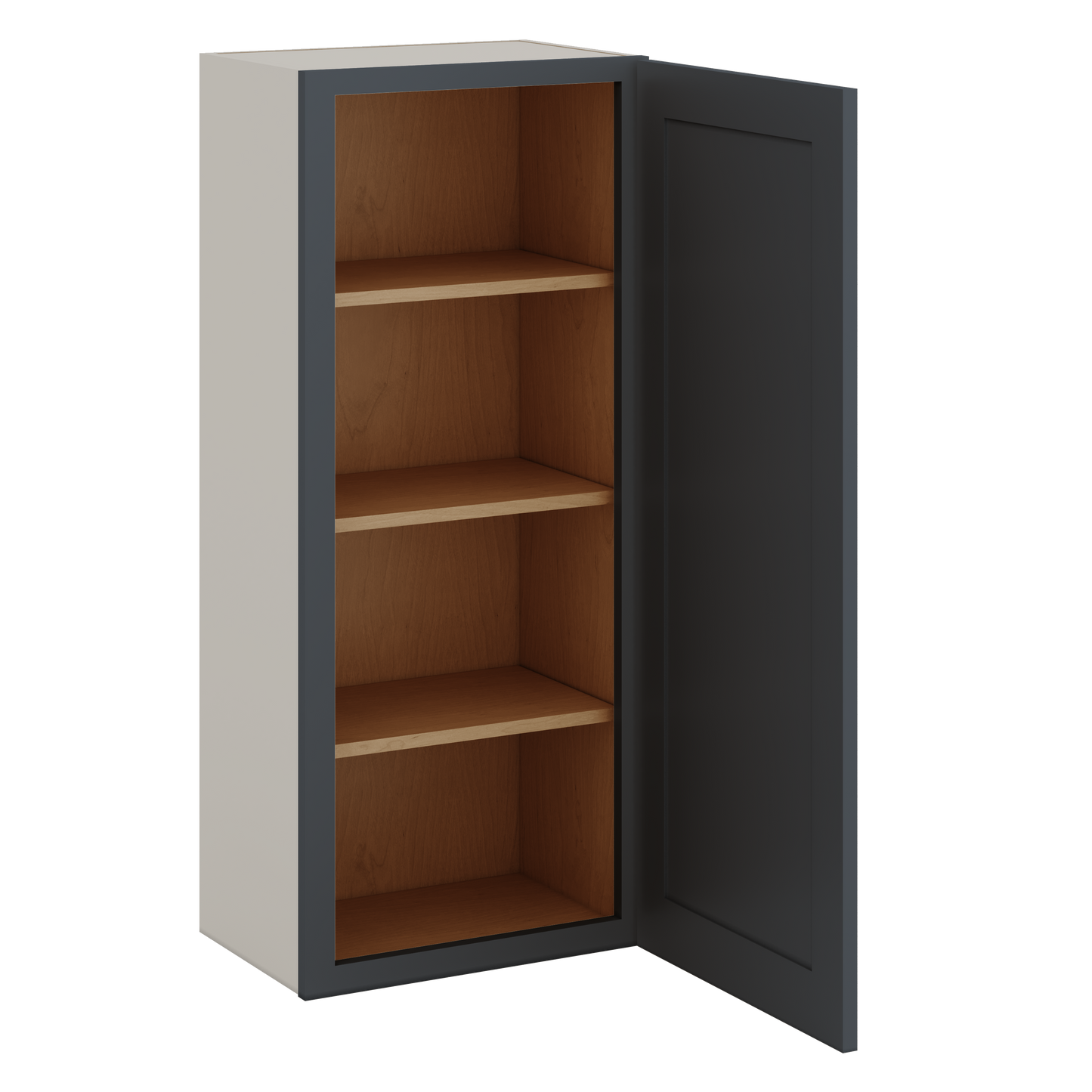42" Tall 15HNS Hermosa Noir Black Shaker 1-1/4" Overlay Wall Cabinet - Single Door 9", 12", 15", 18", 21"