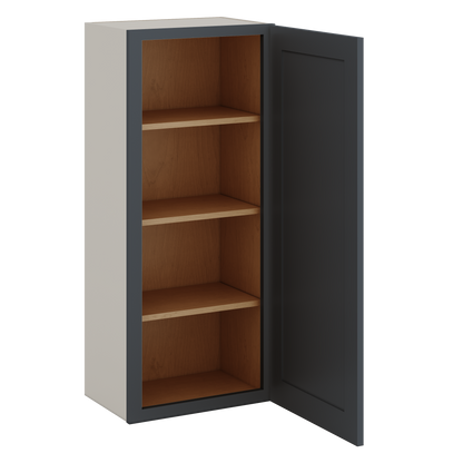 42" Tall 15HNS Hermosa Noir Black Shaker 1-1/4" Overlay Wall Cabinet - Single Door 9", 12", 15", 18", 21"