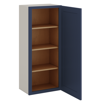42" Tall NB29 Naval Blue Shaker 1-1/4" Overlay Wall Cabinet - Single Door 9", 12", 15", 18", 21"