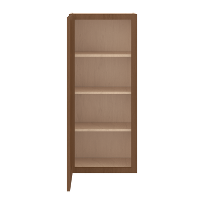42" Tall Single Door 9", 12", 15", 18" & 21" Elegant Craftsman Mocha Shaker 1-1/4" Overlay Wall Cabinet