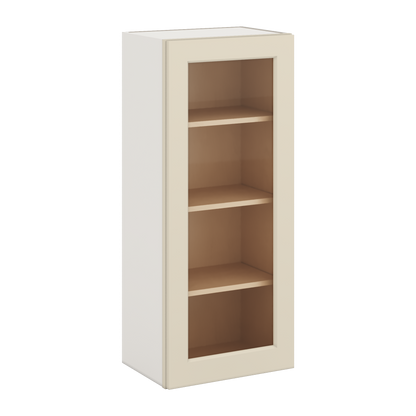 42" Tall Manhattan Cream Shaker 1-1/4" Overlay Glass Ready Wall Cabinet - Single Door 9", 12", 15", 18", 21"