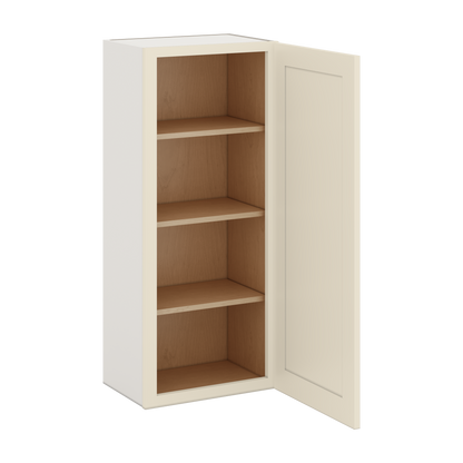 42" Tall Manhattan Cream Shaker 1-1/4" Overlay Wall Cabinet - Single Door 9", 12", 15", 18", 21"