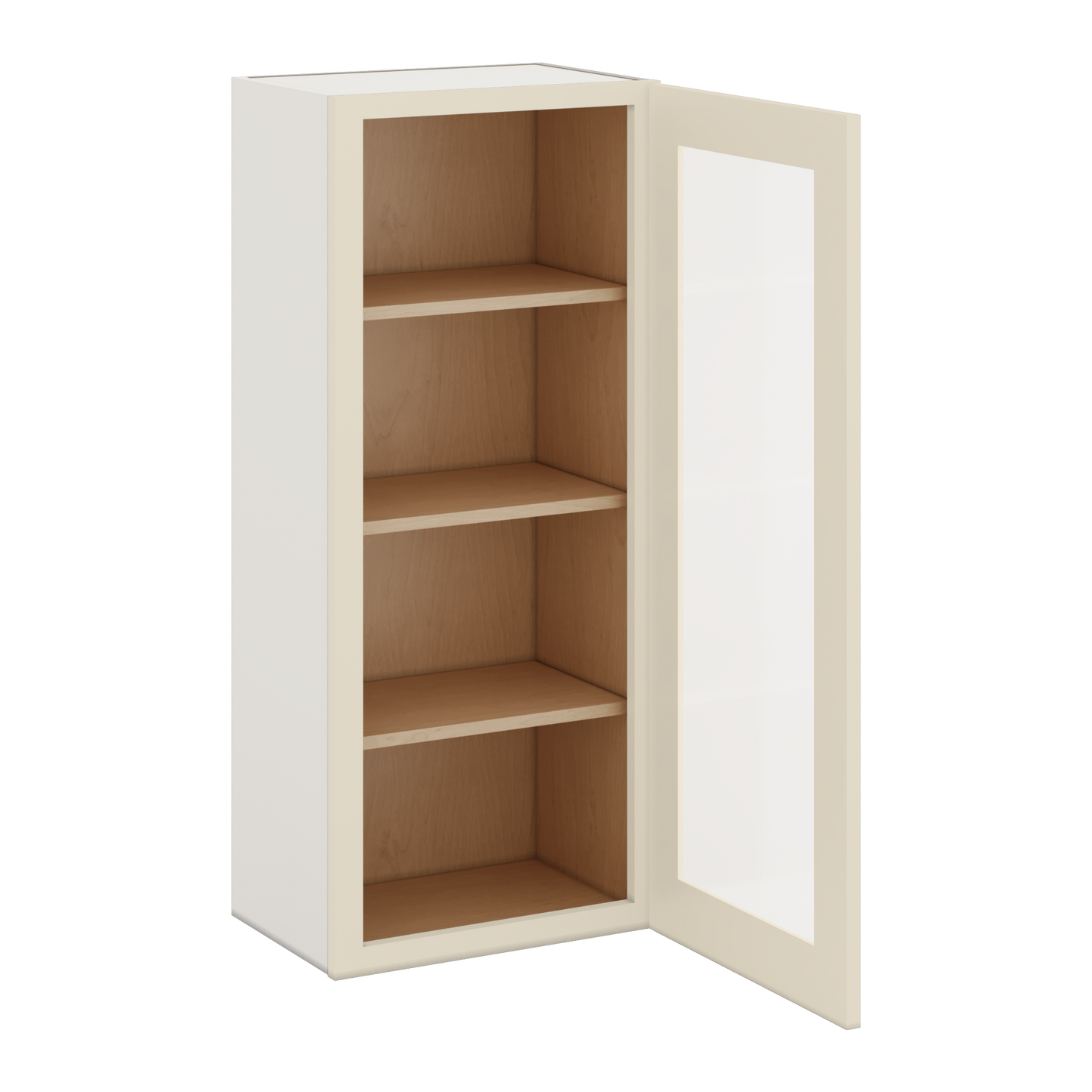 42" Tall Manhattan Cream Shaker 1-1/4" Overlay Glass Ready Wall Cabinet - Single Door 9", 12", 15", 18", 21"