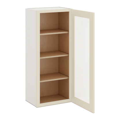 42" Tall Manhattan Cream Shaker 1-1/4" Overlay Glass Ready Wall Cabinet - Single Door 9", 12", 15", 18", 21"