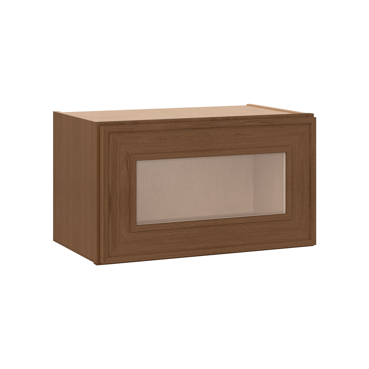 12" Tall 12" Deep - 12", 15", 18", 21", 24", 27", 30", 33" & 36" Wide Glass Door Stacker | Wall Mocha Elegant Oak Craftsman Shaker 1-1/4" Overlay Wall Cabinet