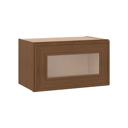 12" Tall 12" Deep - 12", 15", 18", 21", 24", 27", 30", 33" & 36" Wide Glass Door Stacker | Wall Mocha Elegant Oak Craftsman Shaker 1-1/4" Overlay Wall Cabinet