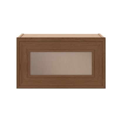 12" Tall 12" Deep - 12", 15", 18", 21", 24", 27", 30", 33" & 36" Wide Glass Door Stacker | Wall Mocha Elegant Oak Craftsman Shaker 1-1/4" Overlay Wall Cabinet