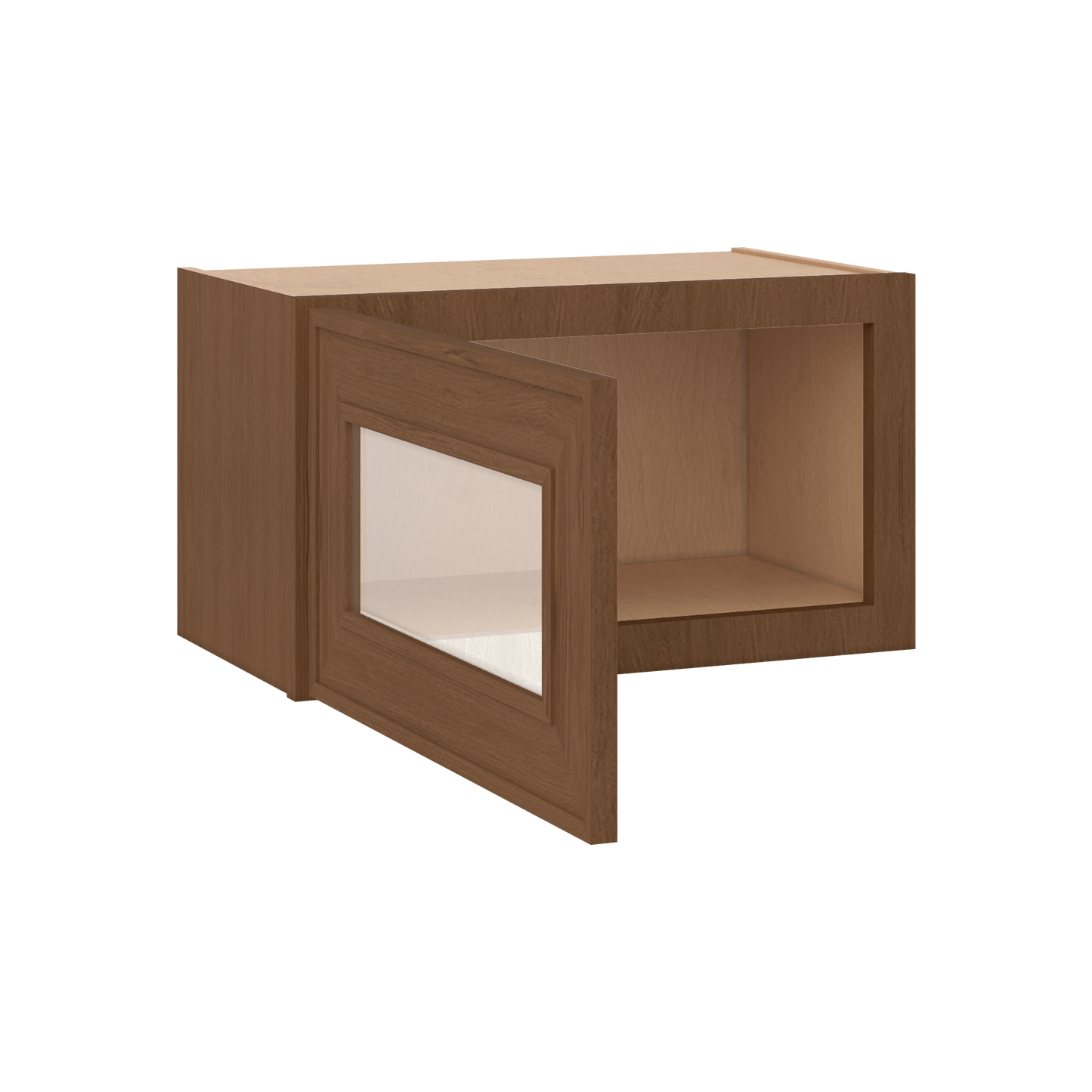 12" Tall 12" Deep - 12", 15", 18", 21", 24", 27", 30", 33" & 36" Wide Glass Door Stacker | Wall Mocha Elegant Oak Craftsman Shaker 1-1/4" Overlay Wall Cabinet