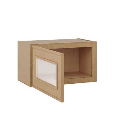 12" Tall 12" Deep Glass Door Stacker | Wall Elegant Oak Craftsman Shaker 1-1/4" Overlay Wall Cabinet -  12", 15", 18", 21", 24", 27", 30", 33" & 36" Wide