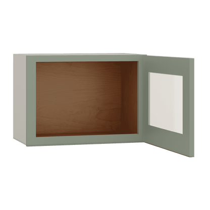 15" Tall Green Shaker Stackable Glass Ready Wall Cabinet - Single Door 9", 12", 15", 18" & 21" Wide