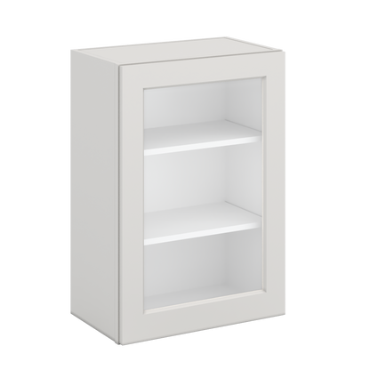 30" Tall 2WS White Shaker 1-1/4" Overlay  Glass Ready Wall Cabinet - Single Door 9", 12", 15", 18", 21" WIde