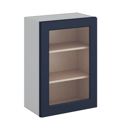 30" Tall NB29-Naval Blue Shaker 1-1/4" Overlay Glass Ready Wall Cabinet - Single Door 9", 12", 15", 18", 21" WIde