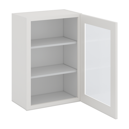 30" Tall 2WS White Shaker 1-1/4" Overlay  Glass Ready Wall Cabinet - Single Door 9", 12", 15", 18", 21" WIde