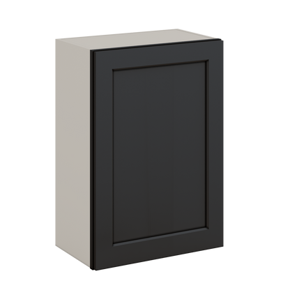 30" Tall 15HNS Hermosa Noir Black Shaker 1-1/4" Overlay Wall Cabinet - Single Door 9", 12", 15", 18", 21" WIde