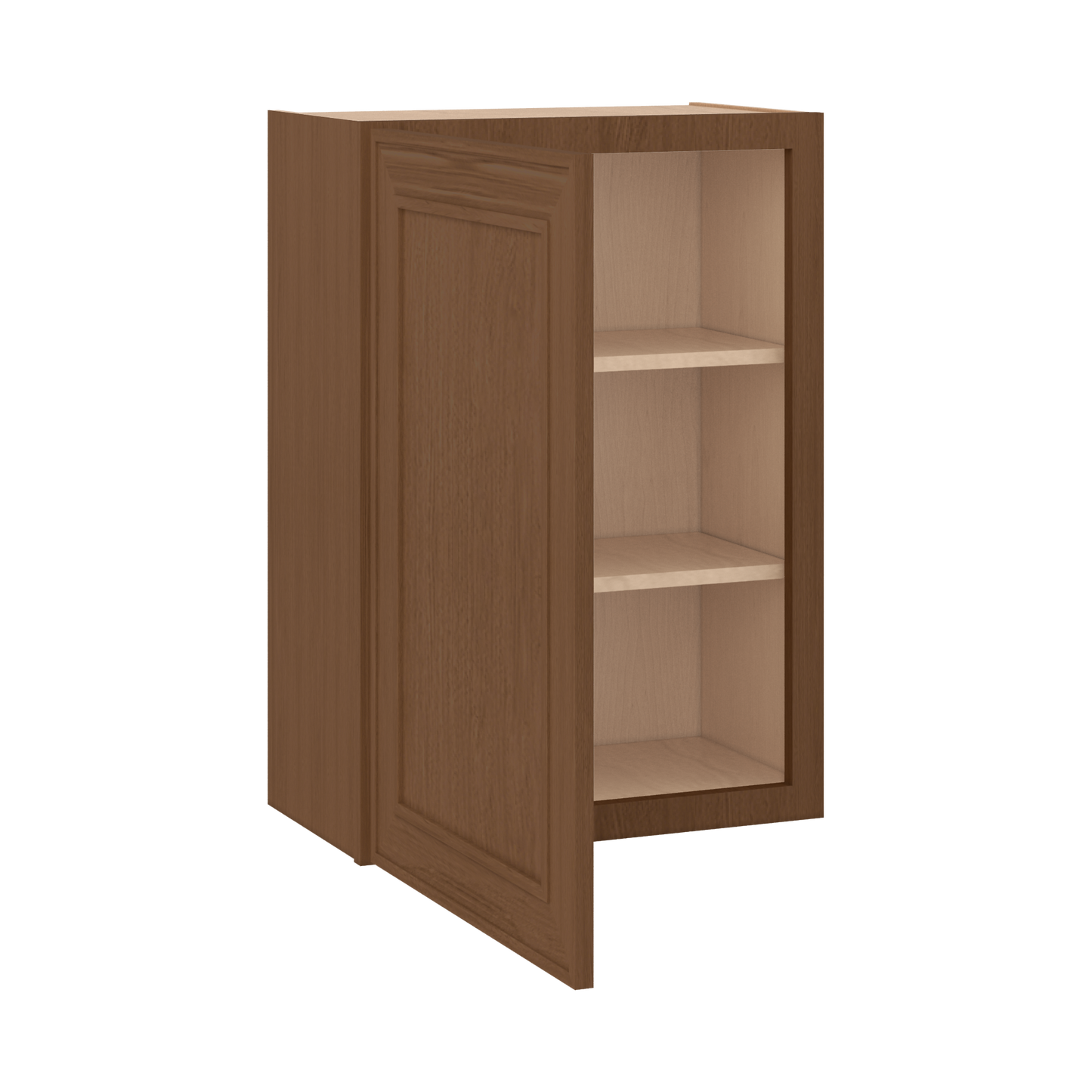 30" Tall Single Door 9", 12", 15", 18" & 21" Wall Cabinet Elegant Craftsman Mocha Shaker 1-1/4" Overlay Shaker