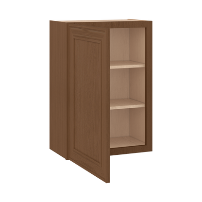30" Tall Single Door 9", 12", 15", 18" & 21" Wall Cabinet Elegant Craftsman Mocha Shaker 1-1/4" Overlay Shaker