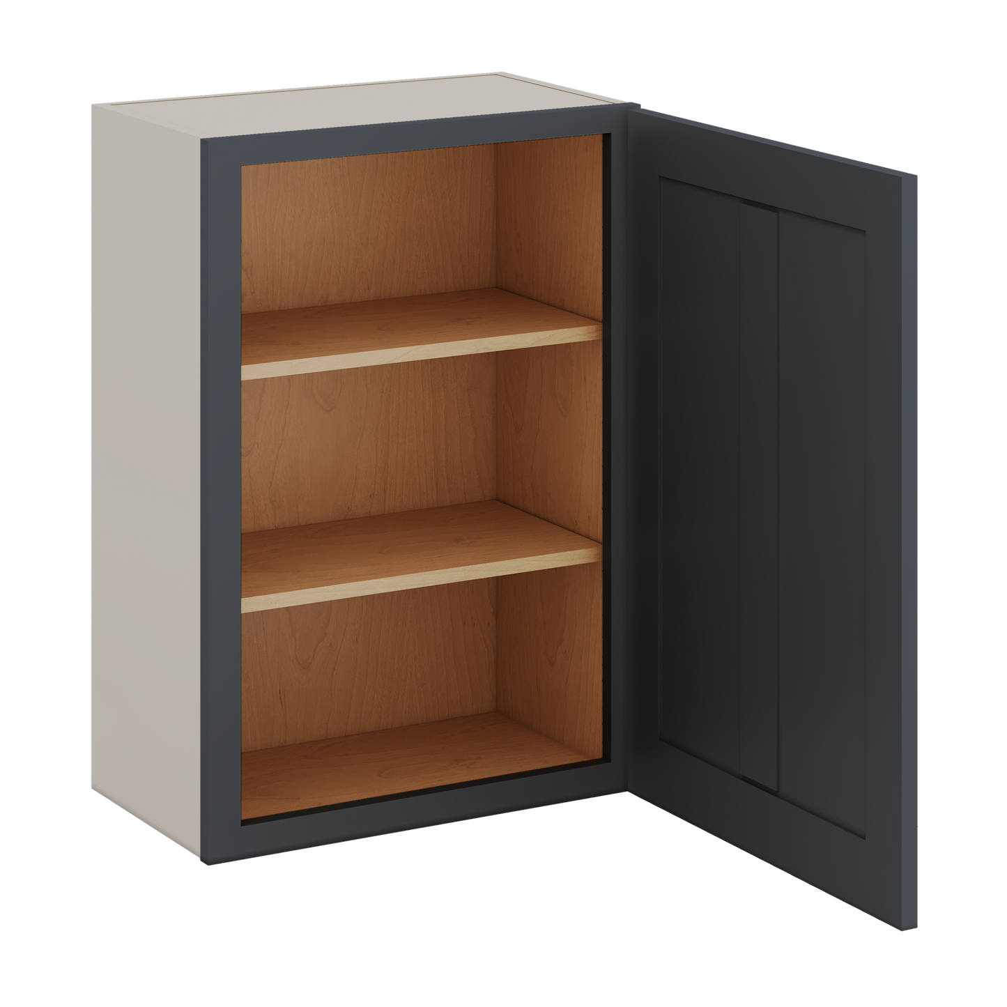 30" Tall 15HNS Hermosa Noir Black Shaker 1-1/4" Overlay Wall Cabinet - Single Door 9", 12", 15", 18", 21" WIde