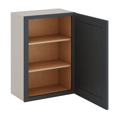30" Tall 15HNS Hermosa Noir Black Shaker 1-1/4" Overlay Wall Cabinet - Single Door 9", 12", 15", 18", 21" WIde