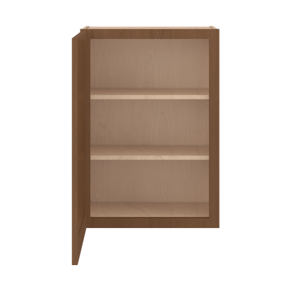 30" Tall Single Door 9", 12", 15", 18" & 21" Wall Cabinet Elegant Craftsman Mocha Shaker 1-1/4" Overlay Shaker