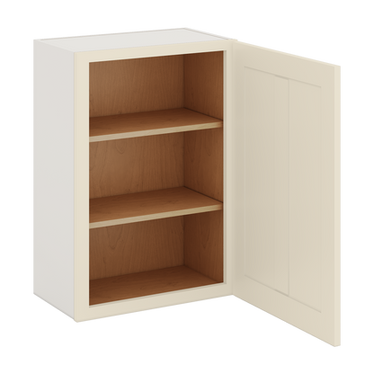 30" Tall Manhattan Cream Shaker 1-1/4" Overlay Wall Cabinet - Single Door 9", 12", 15", 18", 21" WIde
