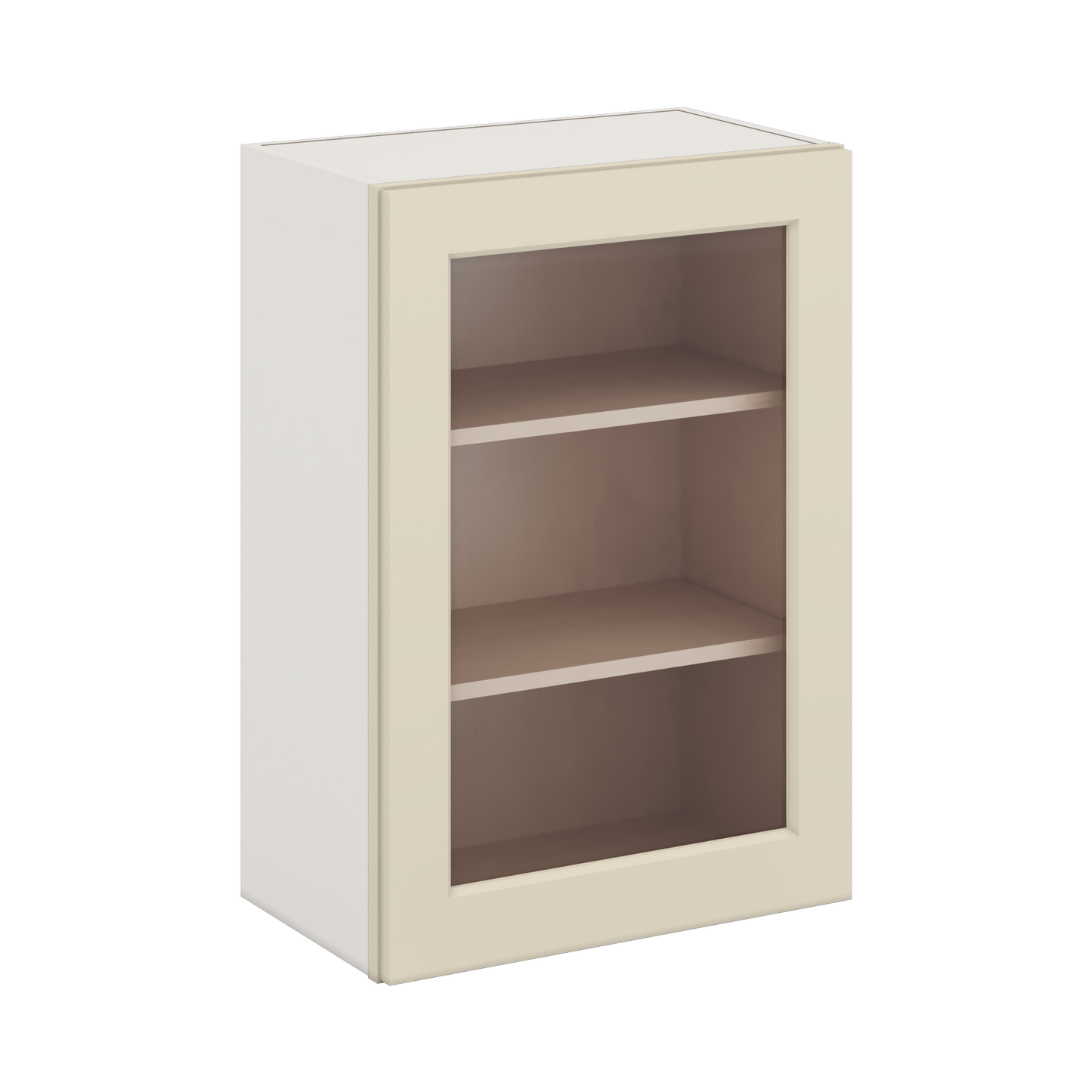 30" Tall Manhattan Cream Shaker 1-1/4" Overlay Glass Ready Wall Cabinet - Single Door 9", 12", 15", 18", 21" WIde