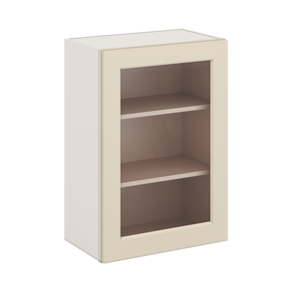 30" Tall Manhattan Cream Shaker 1-1/4" Overlay Glass Ready Wall Cabinet - Single Door 9", 12", 15", 18", 21" WIde