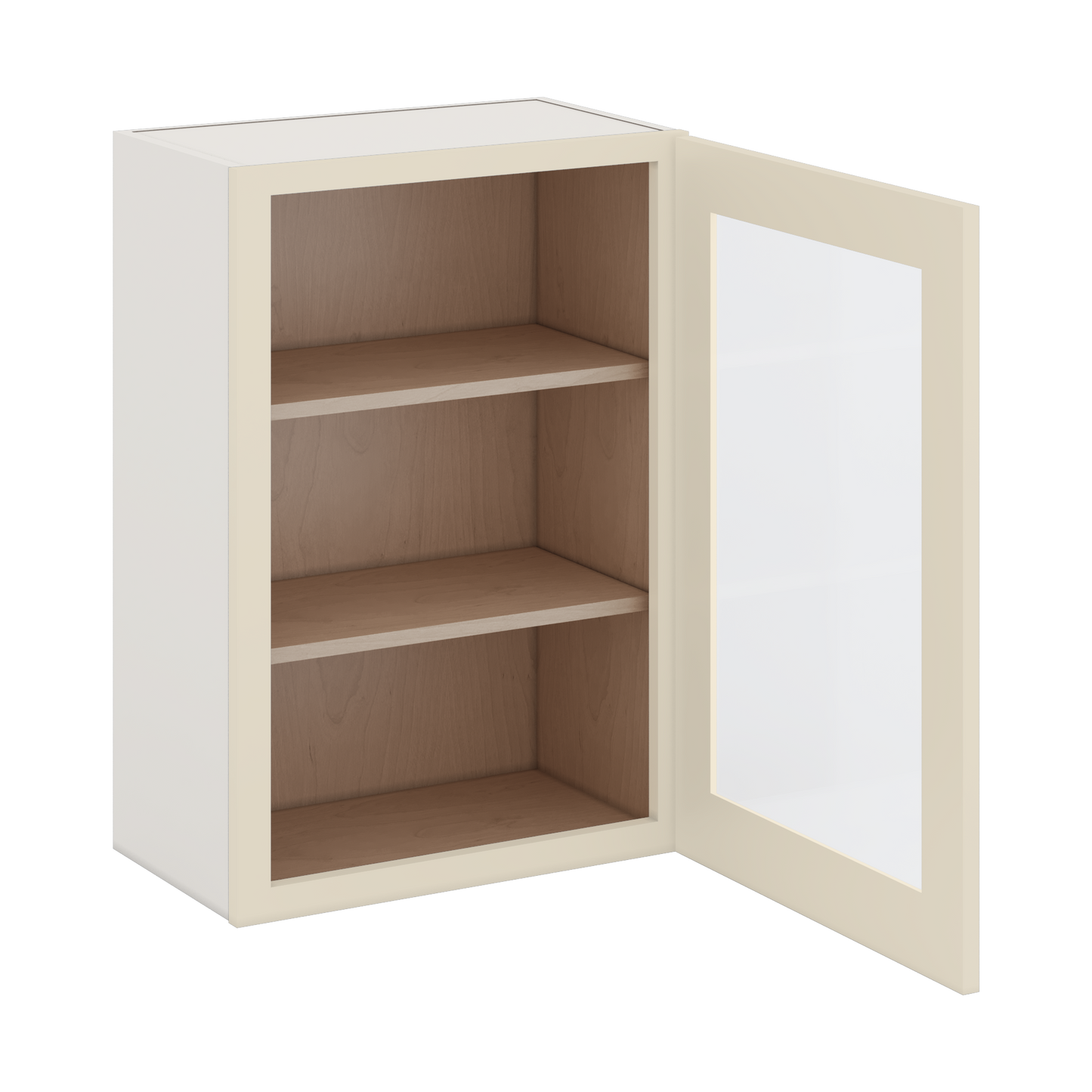 30" Tall Manhattan Cream Shaker 1-1/4" Overlay Glass Ready Wall Cabinet - Single Door 9", 12", 15", 18", 21" WIde