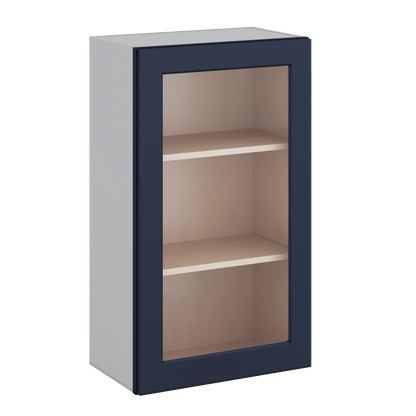 36" Tall NB29 Naval Blue Shaker 1-1/4" Overlay Glass Ready Wall Cabinet - Single Door 9", 12", 15", 18", 21"