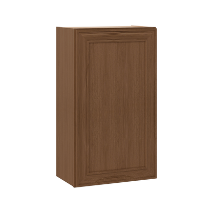 36" Tall Single Door 9", 12", 15", 18" & 21" Mocha Elegant Oak 1-1/4" Overlay Shaker Wall Cabinet