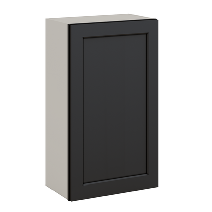 36" Tall 15HNS Hermosa Noir Black Shaker 1-1/4" Overlay Wall Cabinet - Single Door 9", 12", 15", 18", 21"