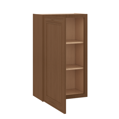 36" Tall Single Door 9", 12", 15", 18" & 21" Mocha Elegant Oak 1-1/4" Overlay Shaker Wall Cabinet