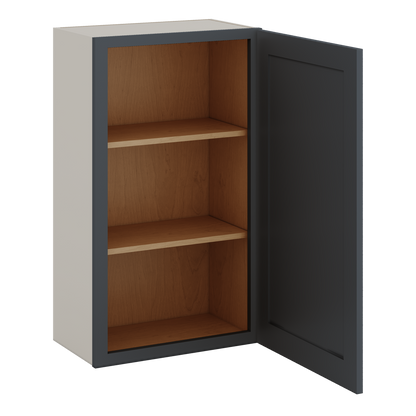 36" Tall 15HNS Hermosa Noir Black Shaker 1-1/4" Overlay Wall Cabinet - Single Door 9", 12", 15", 18", 21"