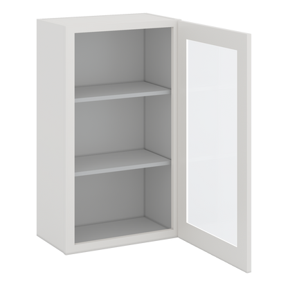 36" Tall 2WS White Shaker 1-1/4" Overlay Glass Ready Wall Cabinet - Single Door 9", 12", 15", 18", 21"