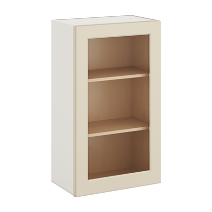 36" Tall Manhattan Cream Shaker 1-1/4" Overlay Glass Ready Wall Cabinet - Single Door 9", 12", 15", 18", 21"