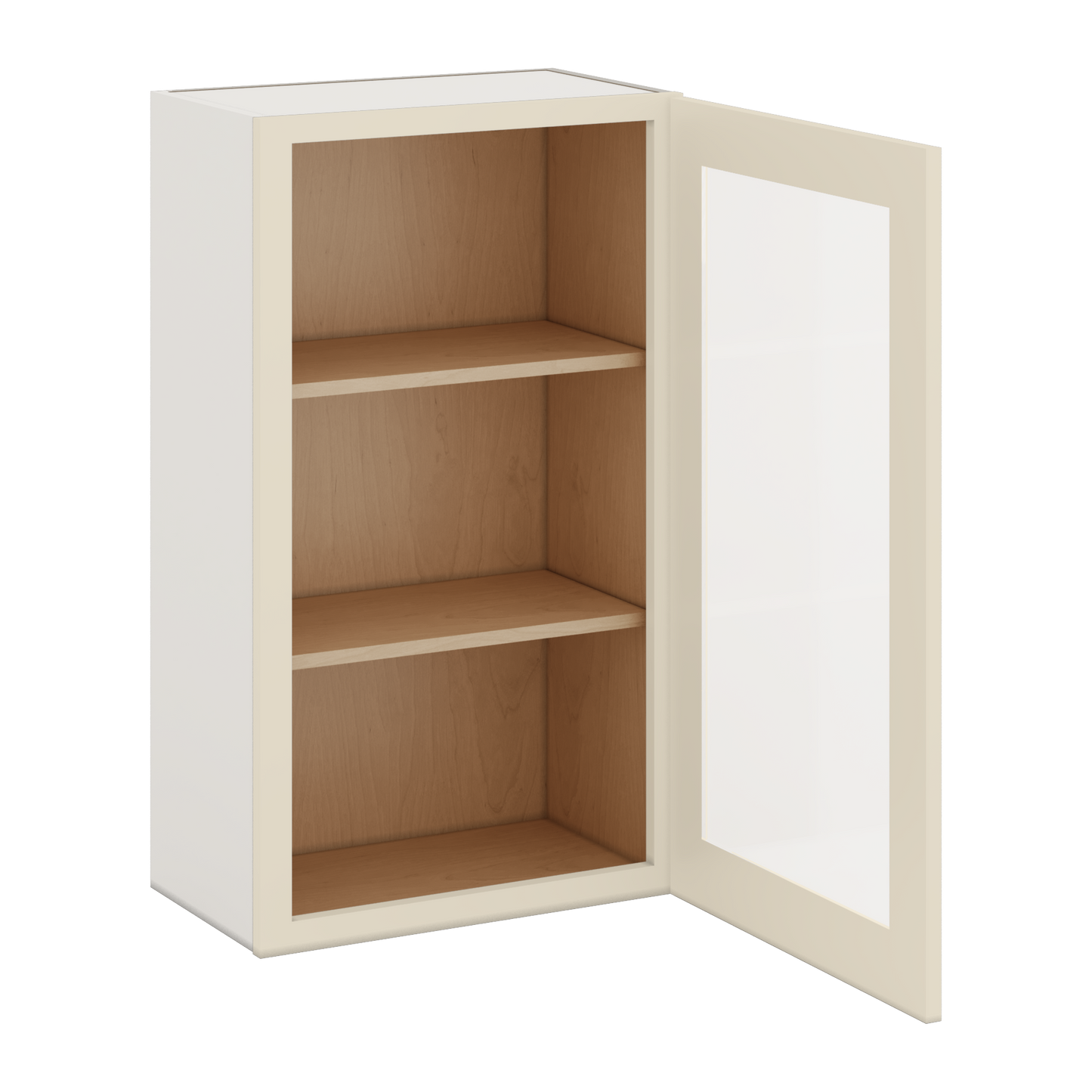 36" Tall Manhattan Cream Shaker 1-1/4" Overlay Glass Ready Wall Cabinet - Single Door 9", 12", 15", 18", 21"