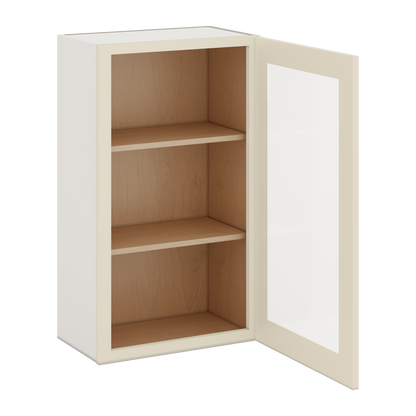 36" Tall Manhattan Cream Shaker 1-1/4" Overlay Glass Ready Wall Cabinet - Single Door 9", 12", 15", 18", 21"