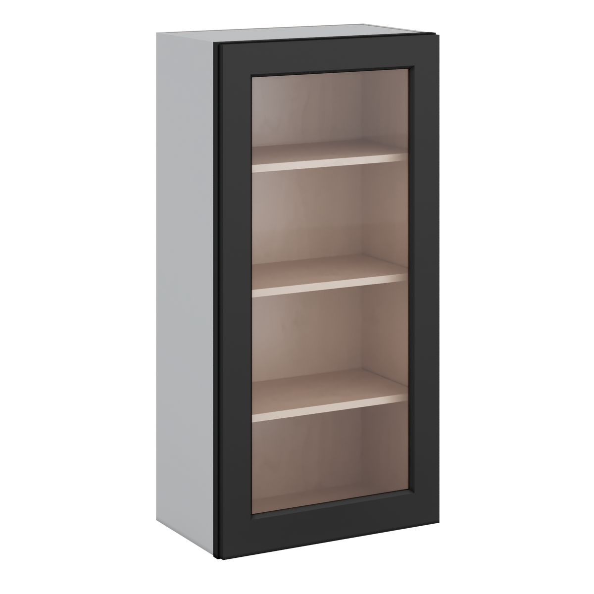 42" Tall 15HNS Hermosa Noir Black Shaker 1-1/4" Overlay Glass Ready Wall Cabinet - Single Door 9", 12", 15", 18", 21"
