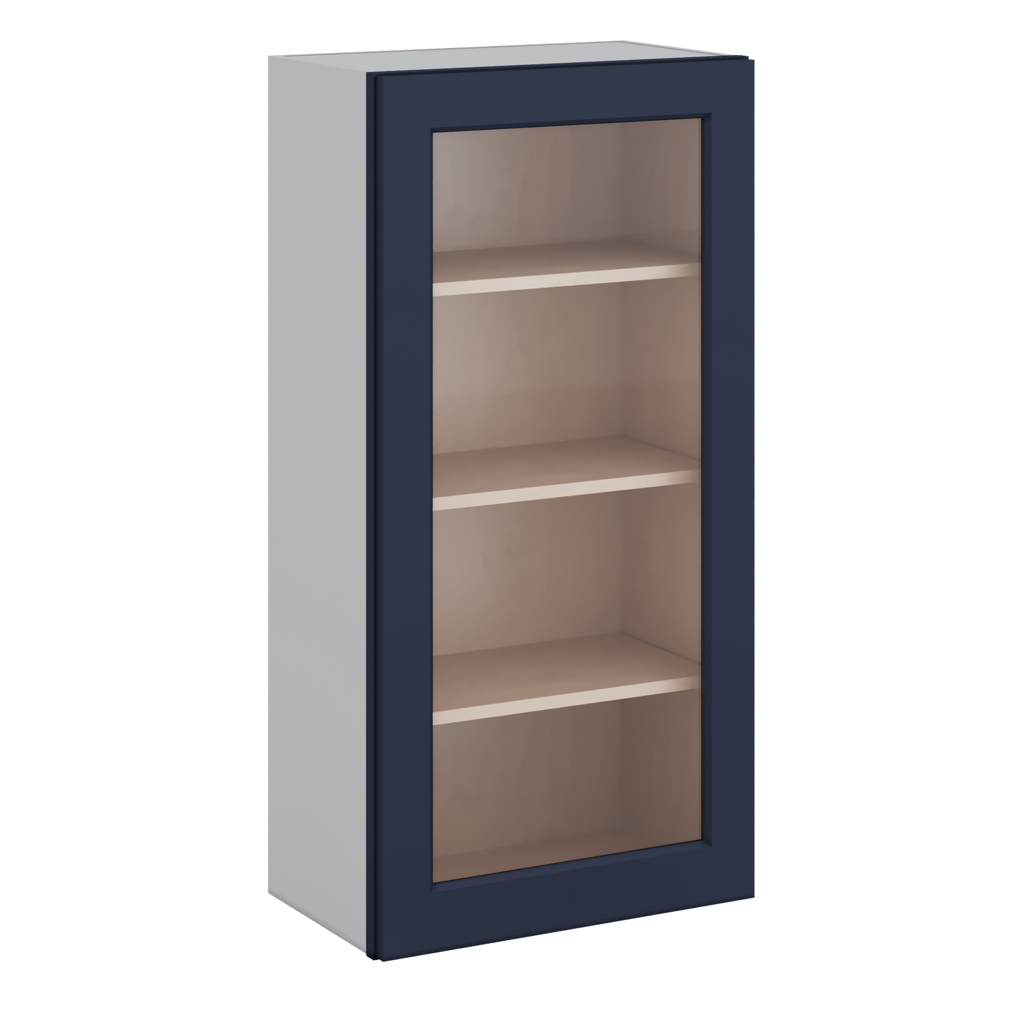 42" Tall NB29 Naval Blue Shaker 1-1/4" Overlay Glass Ready Wall Cabinet - Single Door 9", 12", 15", 18", 21"