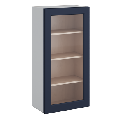 42" Tall NB29 Naval Blue Shaker 1-1/4" Overlay Glass Ready Wall Cabinet - Single Door 9", 12", 15", 18", 21"