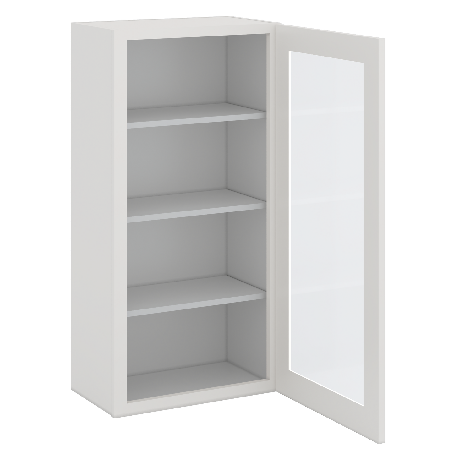 42" Tall 2WS White Shaker 1-1/4" Overlay Glass Ready Wall Cabinet - Single Door 9", 12", 15", 18", 21"