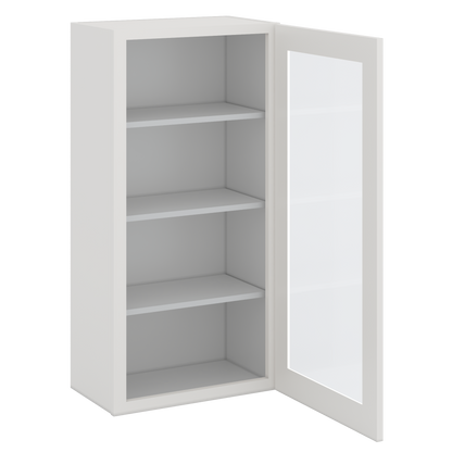 42" Tall 2WS White Shaker 1-1/4" Overlay Glass Ready Wall Cabinet - Single Door 9", 12", 15", 18", 21"