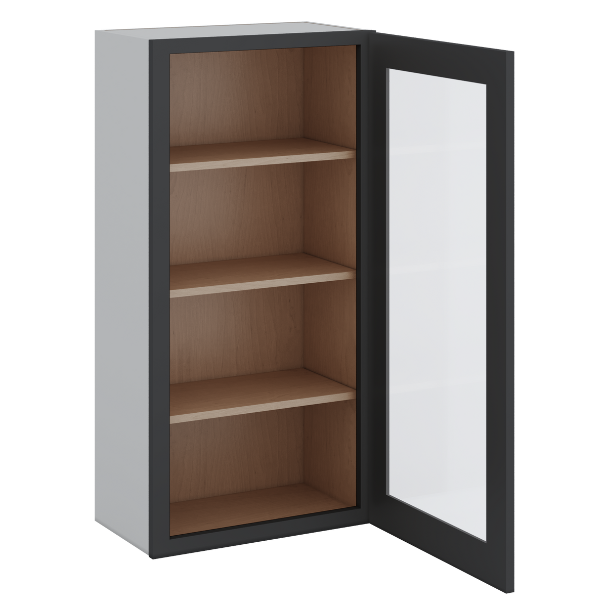 42" Tall 15HNS Hermosa Noir Black Shaker 1-1/4" Overlay Glass Ready Wall Cabinet - Single Door 9", 12", 15", 18", 21"