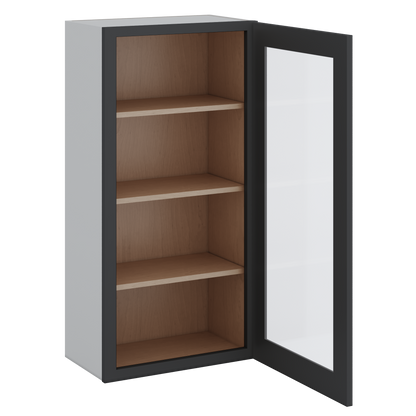 42" Tall 15HNS Hermosa Noir Black Shaker 1-1/4" Overlay Glass Ready Wall Cabinet - Single Door 9", 12", 15", 18", 21"